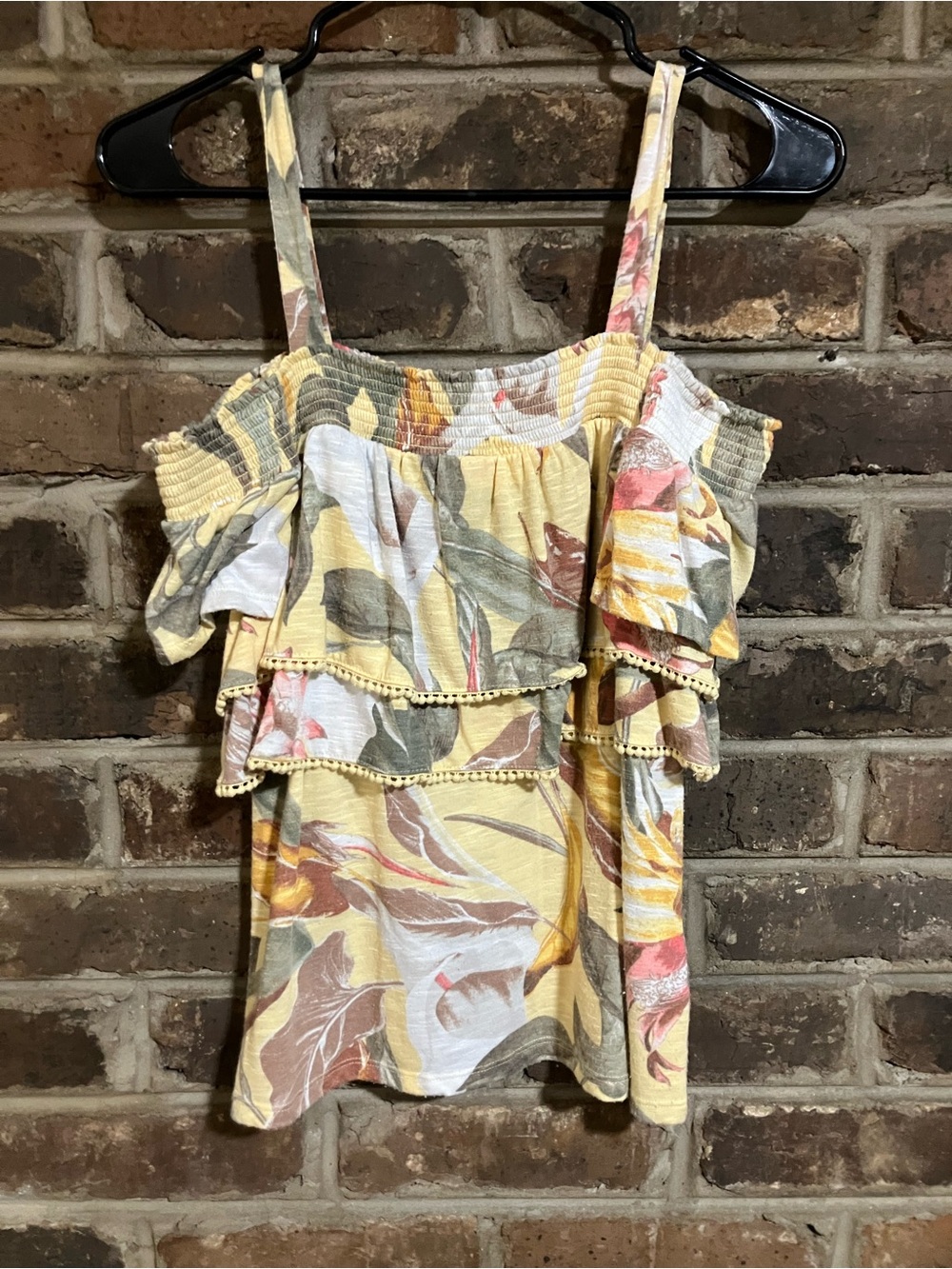 White House Black Market Yellow Floral Ruffle Camisole Top